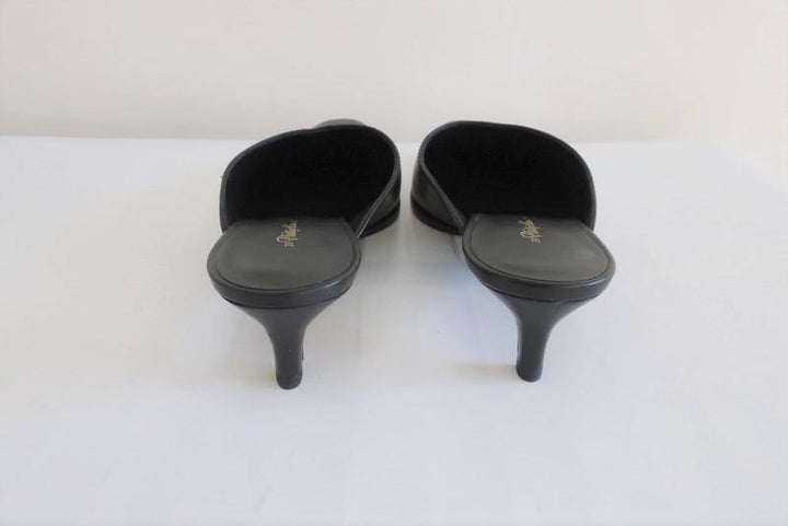 3.1 Phillip Lim Agatha Kitten Heel Mules Black Leather Size 38.5 NEW - Celebrity Owned