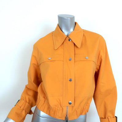 3.1 Phillip Lim Cropped Trench Bomber Jacket Marigold Stretch Cotton Size 2 - Celebrity Owned
