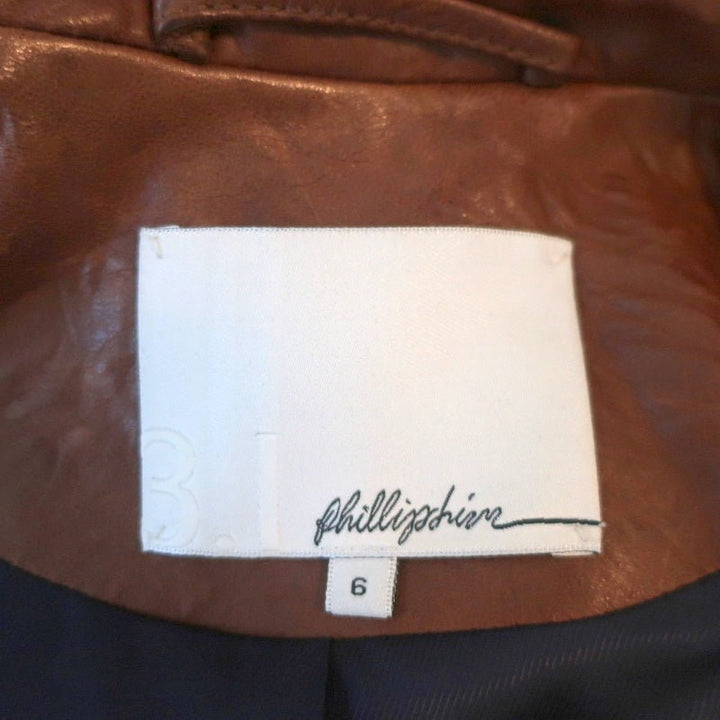 3.1 Phillip Lim Crystal-Embellished Leather Motorcycle Jacket Brown Size 6 - Celebrity Owned