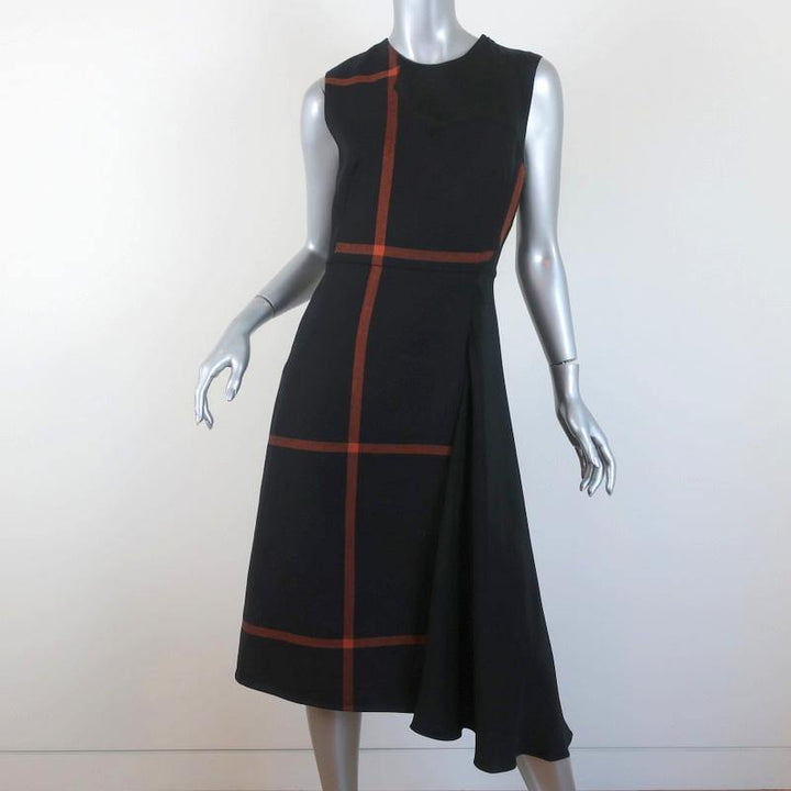 3.1 Phillip Lim Dress Black Windowpane Check Wool &amp; Silk Size 4 Sleeveless Midi - Celebrity Owned