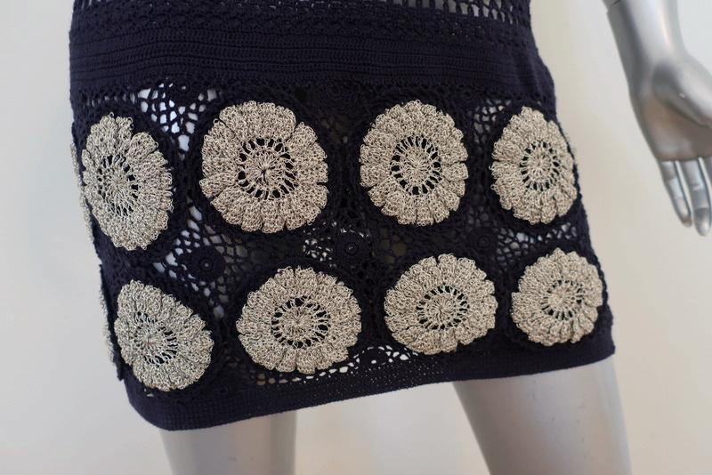 3.1 Phillip Lim Dress Navy Cotton Crochet Knit Size Extra Small Sleeveless Mini - Celebrity Owned