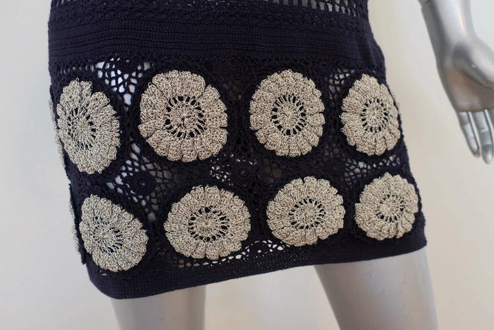 3.1 Phillip Lim Dress Navy Cotton Crochet Knit Size Extra Small Sleeveless Mini - Celebrity Owned