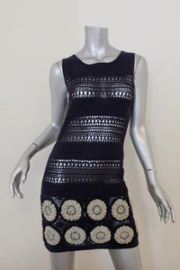 3.1 Phillip Lim Dress Navy Cotton Crochet Knit Size Extra Small Sleeveless Mini - Celebrity Owned