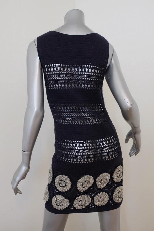 3.1 Phillip Lim Dress Navy Cotton Crochet Knit Size Extra Small Sleeveless Mini - Celebrity Owned