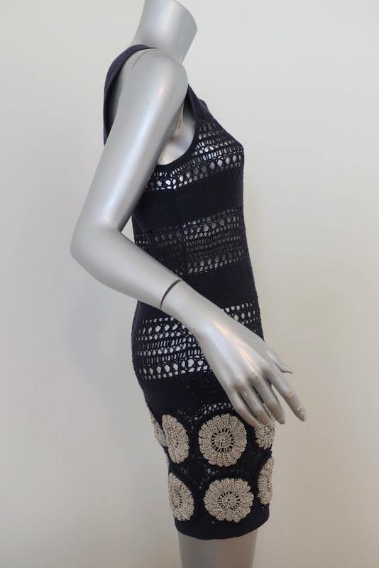 3.1 Phillip Lim Dress Navy Cotton Crochet Knit Size Extra Small Sleeveless Mini - Celebrity Owned
