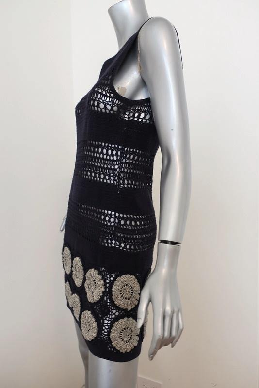 3.1 Phillip Lim Dress Navy Cotton Crochet Knit Size Extra Small Sleeveless Mini - Celebrity Owned