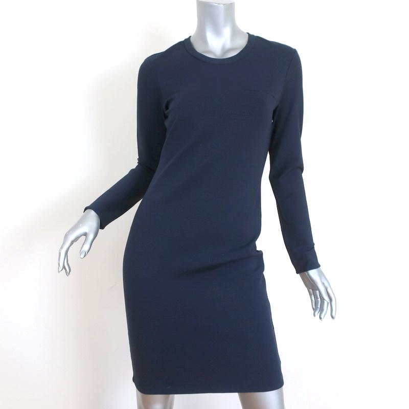 3.1 Phillip Lim Dress Navy Stretch Jersey Size 6 Long Sleeve Sheath - Celebrity Owned
