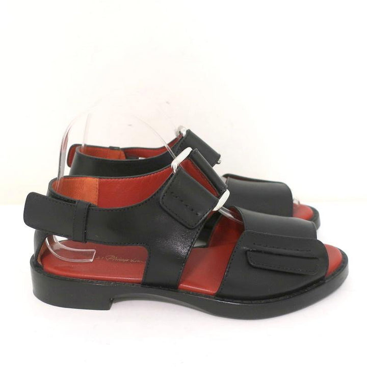 3.1 Phillip Lim Sandals Addis Black Cutout Leather Size 37 Open Toe Flats - Celebrity Owned