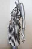 3.1 Phillip Lim Striped Dress with Rope Tie White/Gray Size 6 Sleeveless V-Neck - Celebrity Owned