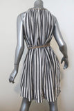 3.1 Phillip Lim Striped Dress with Rope Tie White/Gray Size 6 Sleeveless V-Neck - Celebrity Owned