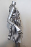 3.1 Phillip Lim Striped Dress with Rope Tie White/Gray Size 6 Sleeveless V-Neck - Celebrity Owned
