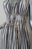 3.1 Phillip Lim Striped Dress with Rope Tie White/Gray Size 6 Sleeveless V-Neck - Celebrity Owned