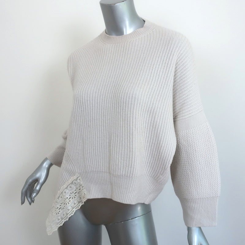 Stella McCartney Asymmetric Sweater Light Gray Eyelet-Trim Ribbed Knit Size 38