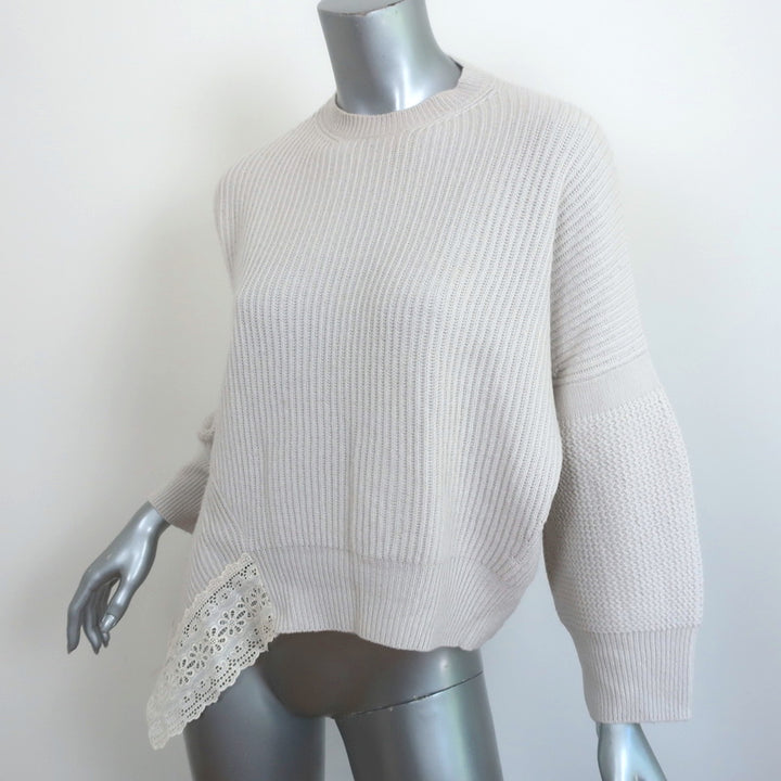 Stella McCartney Asymmetric Sweater Light Gray Eyelet-Trim Ribbed Knit Size 38