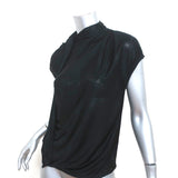 Balenciaga Tie-Neck Blouse Black Draped Jersey Size 38 Cap Sleeve Top