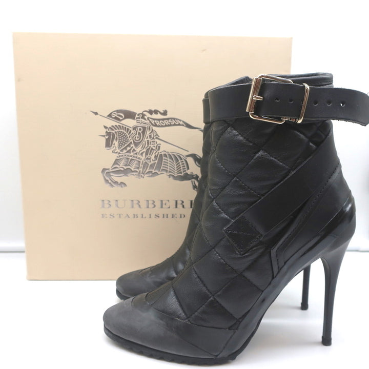 Burberry Brit Beverley 100 Ankle Boots Black Quilted Leather &amp; Rubber Size 37