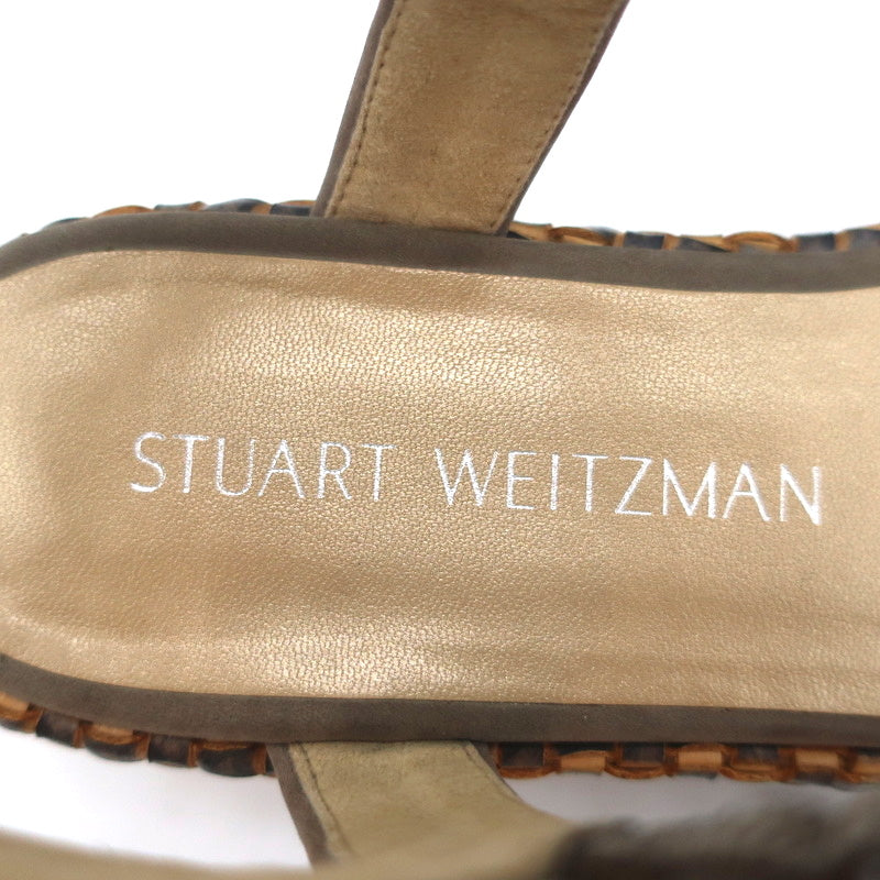 Stuart Weitzman Myway Flatform Sandals Stone Nubuck &amp; Woven Leather Size 7.5