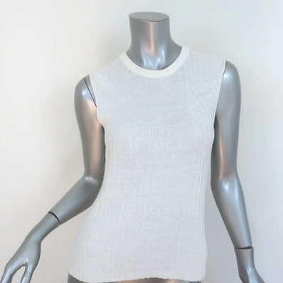 Theory Sleeveless Top Koronee Sag Harbor White Ribbed Knit Size Medium