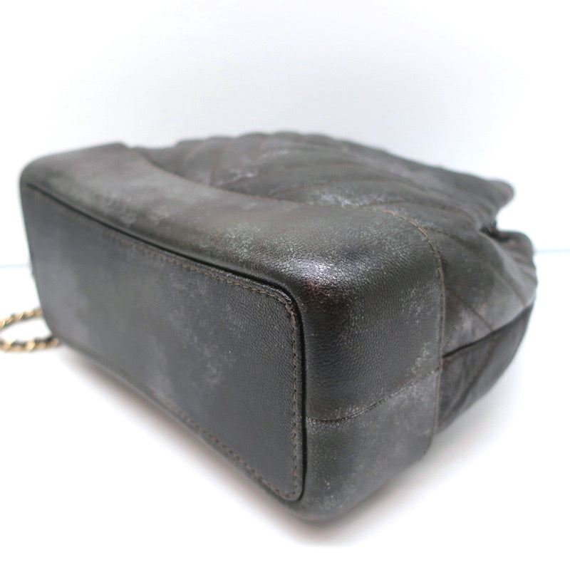 Chanel Gabrielle Chevron Backpack Dark Silver Metallic Grained Goatskin Leather