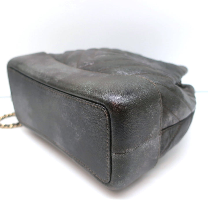 Chanel Gabrielle Chevron Backpack Dark Silver Metallic Grained Goatskin Leather