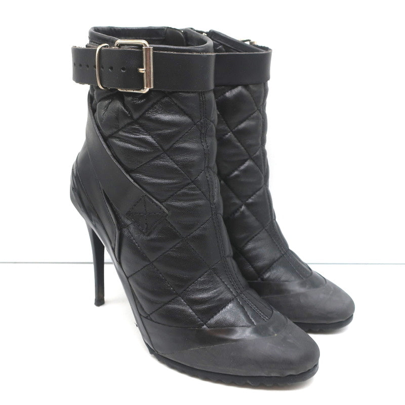 Burberry Brit Beverley 100 Ankle Boots Black Quilted Leather &amp; Rubber Size 37