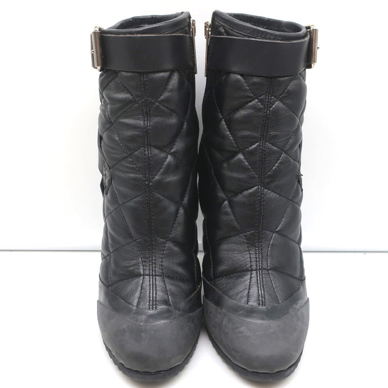 Burberry Brit Beverley 100 Ankle Boots Black Quilted Leather &amp; Rubber Size 37