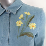 Stella McCartney Floral Embroidered Denim Shirt Blue Stretch Cotton Size 38