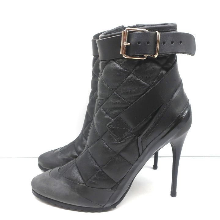 Burberry Brit Beverley 100 Ankle Boots Black Quilted Leather &amp; Rubber Size 37