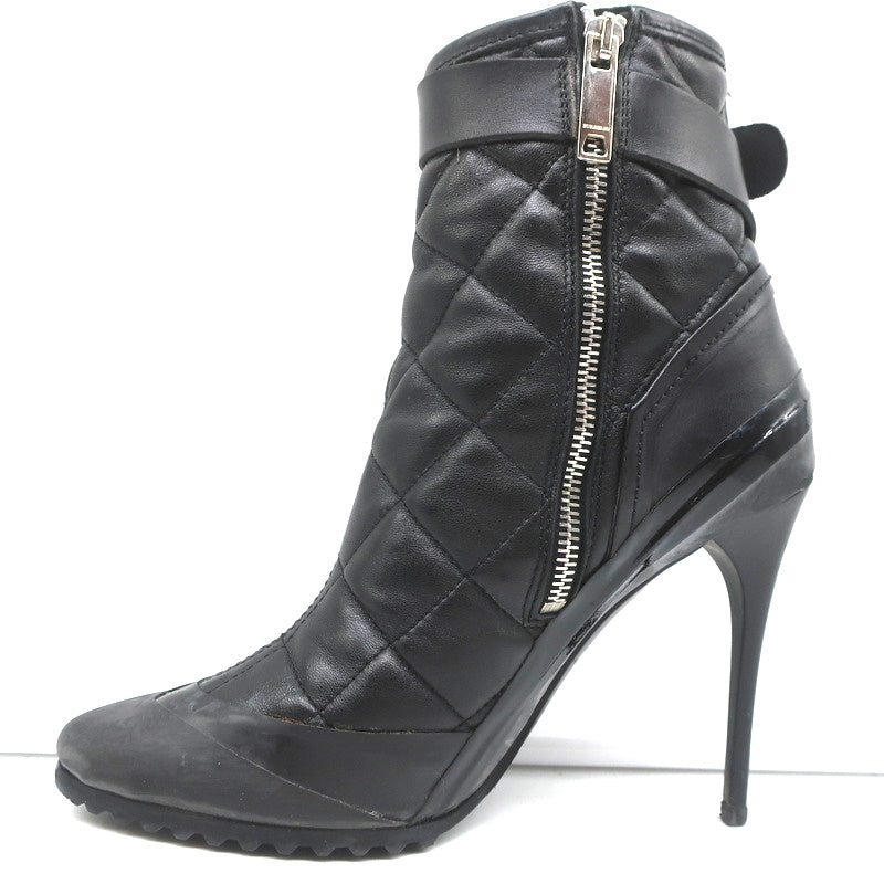 Burberry Brit Beverley 100 Ankle Boots Black Quilted Leather &amp; Rubber Size 37