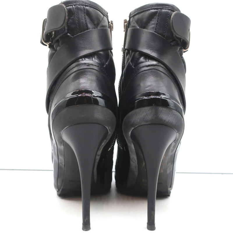 Burberry Brit Beverley 100 Ankle Boots Black Quilted Leather &amp; Rubber Size 37