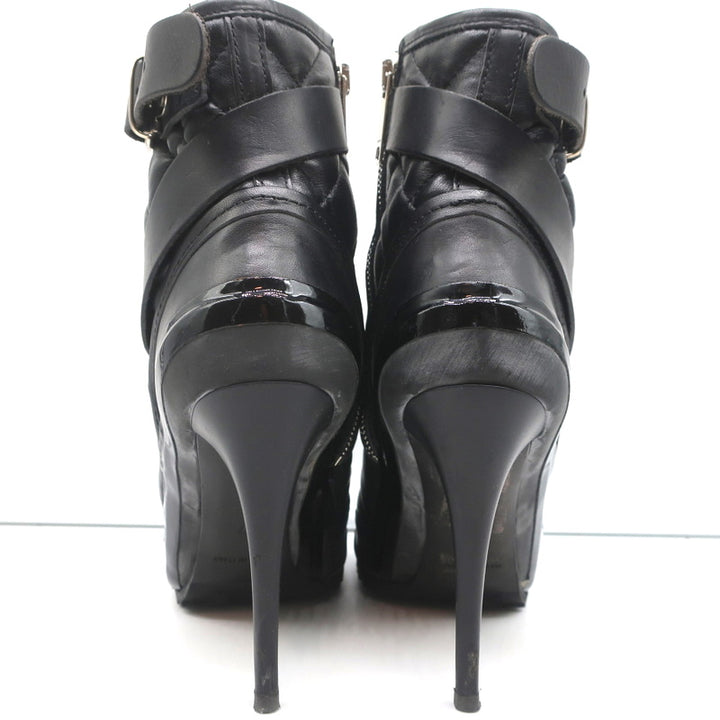 Burberry Brit Beverley 100 Ankle Boots Black Quilted Leather &amp; Rubber Size 37