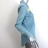 Stella McCartney Floral Embroidered Denim Shirt Blue Stretch Cotton Size 38
