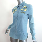 Stella McCartney Floral Embroidered Denim Shirt Blue Stretch Cotton Size 38