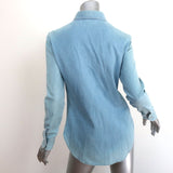 Stella McCartney Floral Embroidered Denim Shirt Blue Stretch Cotton Size 38