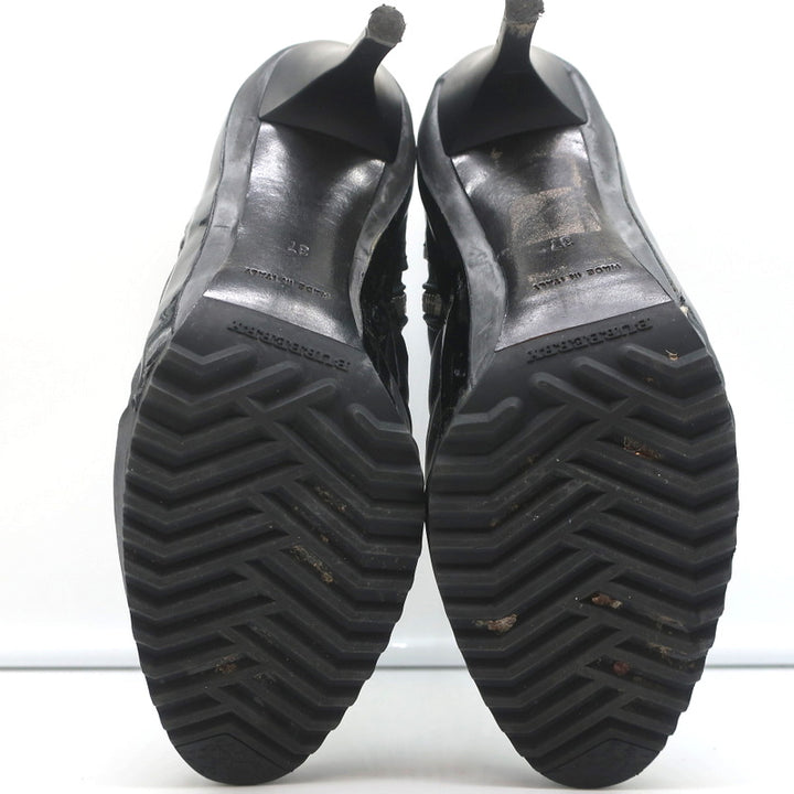 Burberry Brit Beverley 100 Ankle Boots Black Quilted Leather &amp; Rubber Size 37