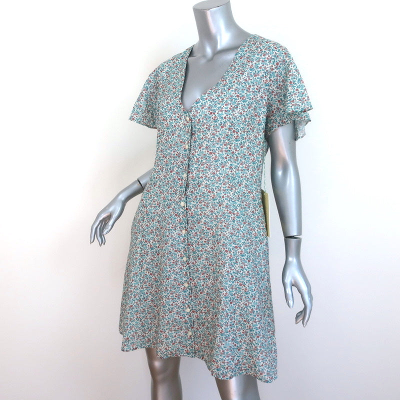 Trovata Birds of Paradis Button-Up Dress Blue/White Floral Print Size Medium NEW