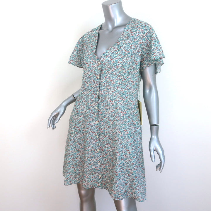 Trovata Birds of Paradis Button-Up Dress Blue/White Floral Print Size Medium NEW