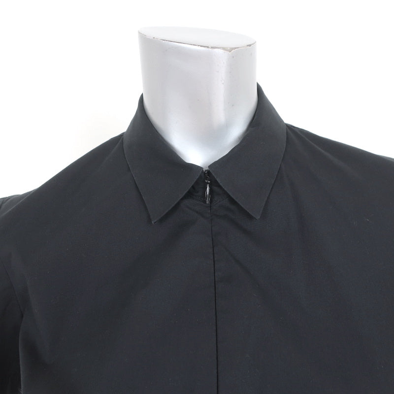Theory Zip-Front Mini Dress Torma Black Stretch Cotton Size 6 Short Sleeve