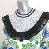 Rodarte Ruffled Lace Yoke Sweatshirt White/Blue Floral Print Size Extra Small