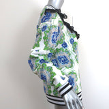 Rodarte Ruffled Lace Yoke Sweatshirt White/Blue Floral Print Size Extra Small