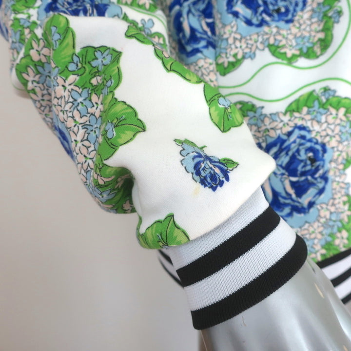 Rodarte Ruffled Lace Yoke Sweatshirt White/Blue Floral Print Size Extra Small