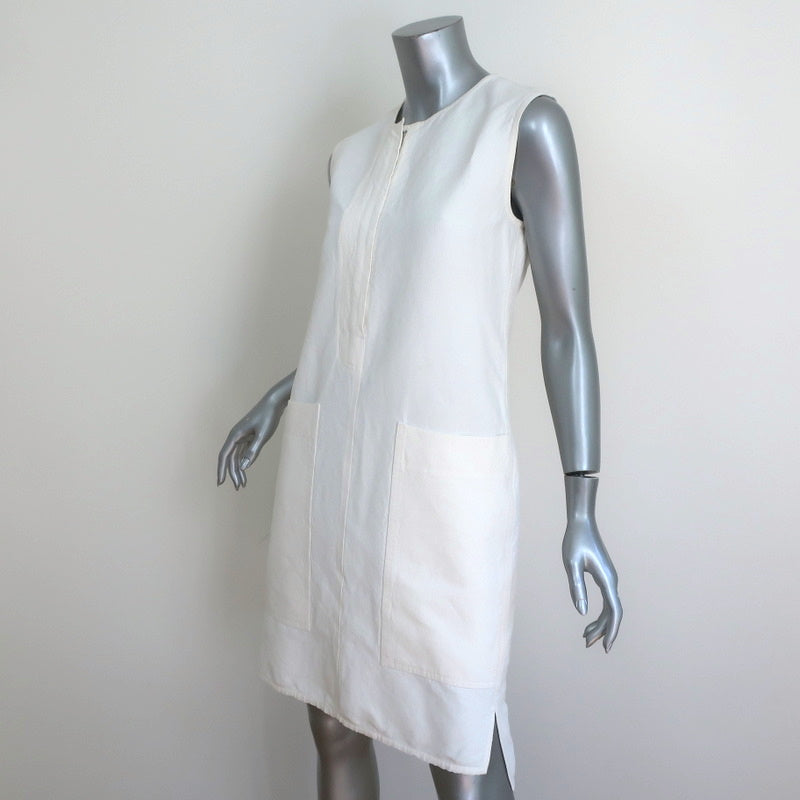 Celine Sleeveless Shift Dress Cream Stretch Linen Size 36