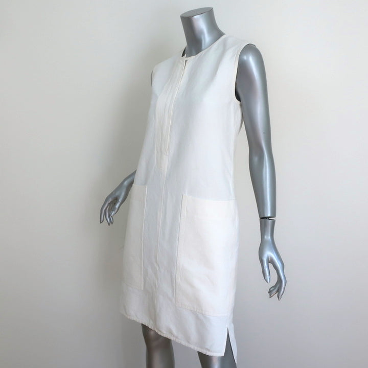 Celine Sleeveless Shift Dress Cream Stretch Linen Size 36