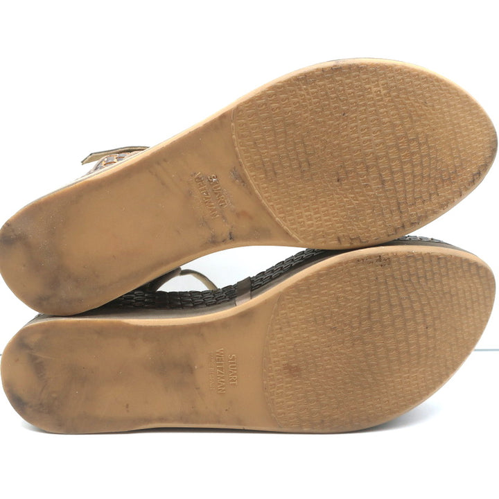 Stuart Weitzman Myway Flatform Sandals Stone Nubuck &amp; Woven Leather Size 7.5
