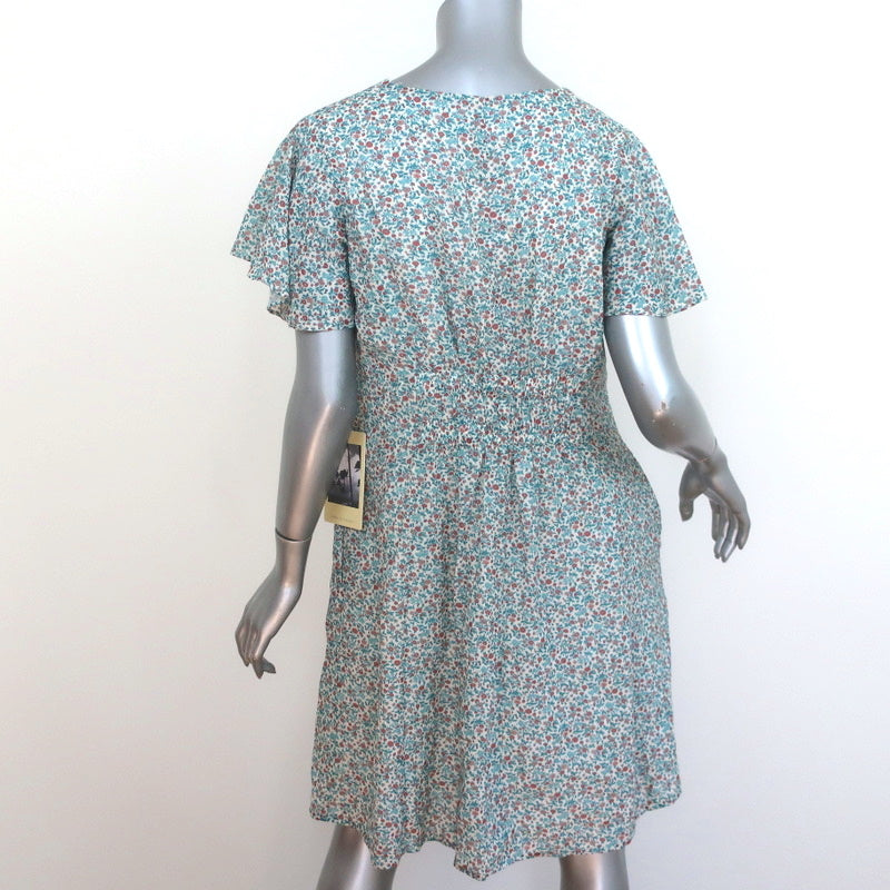 Trovata Birds of Paradis Button-Up Dress Blue/White Floral Print Size Medium NEW