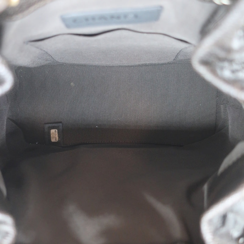 Chanel Gabrielle Chevron Backpack Dark Silver Metallic Grained Goatskin  Leather