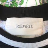 Rodarte Ruffled Lace Yoke Sweatshirt White/Blue Floral Print Size Extra Small