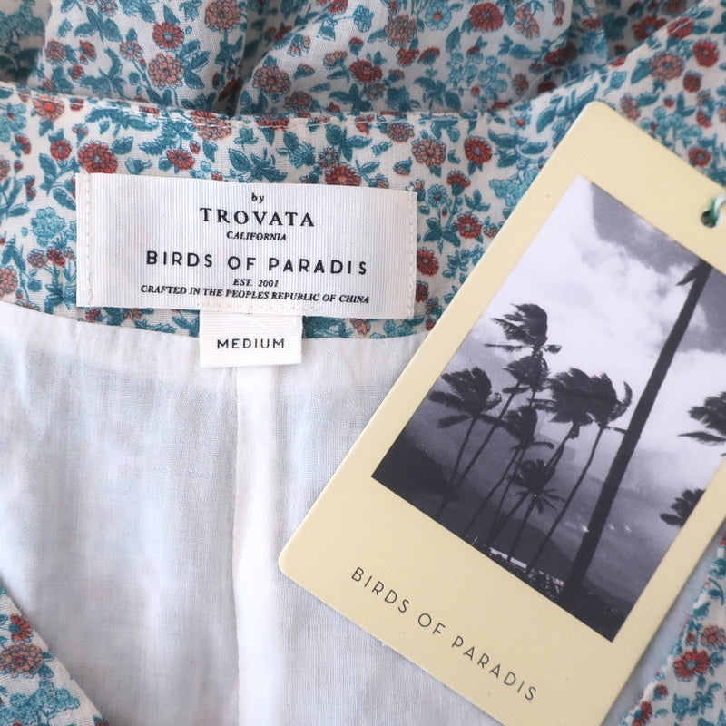 Trovata Birds of Paradis Button-Up Dress Blue/White Floral Print Size Medium NEW
