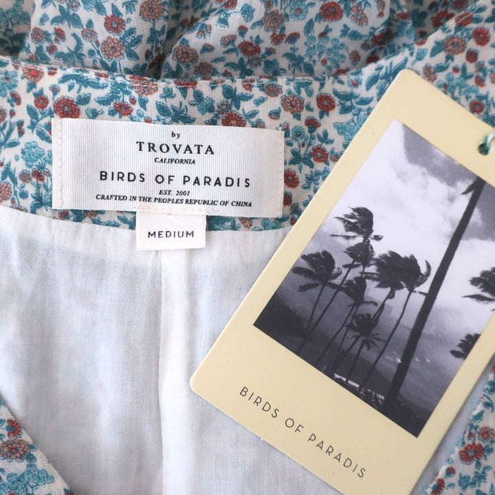 Trovata Birds of Paradis Button-Up Dress Blue/White Floral Print Size Medium NEW