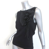 Badgley Mischka Flower Brooch Tank Top Black Cashmere-Silk Size 10